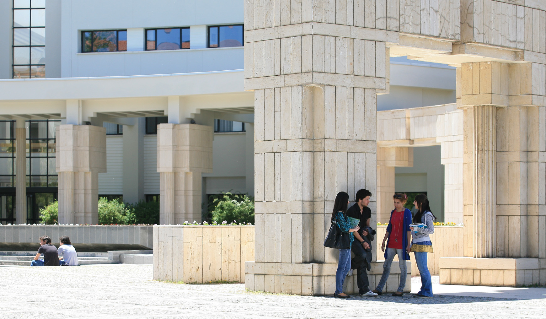 Bilkent students outside A Building